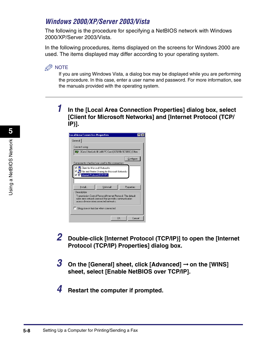 Windows 2000/xp/server 2003/vista -8, Windows 2000/xp/server 2003/ vista | Canon C2550 User Manual | Page 134 / 234