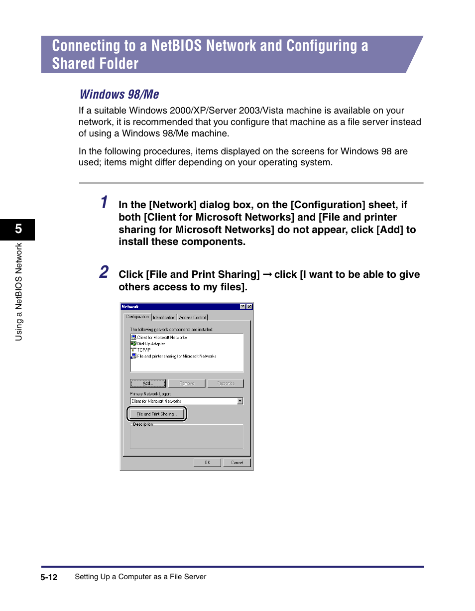 Windows 98/me -12, Windows 98/me | Canon C2550 User Manual | Page 138 / 234