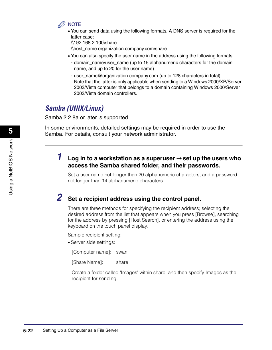 Samba (unix/linux) -22, Samba (unix/linux) | Canon C2550 User Manual | Page 148 / 234