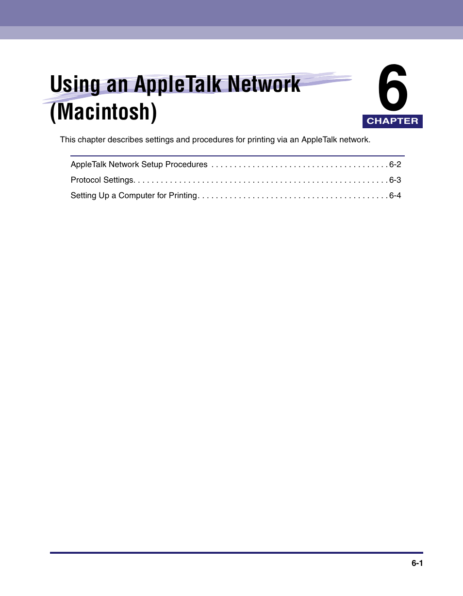 Using an appletalk network (macintosh), Chapter 6 | Canon C2550 User Manual | Page 151 / 234