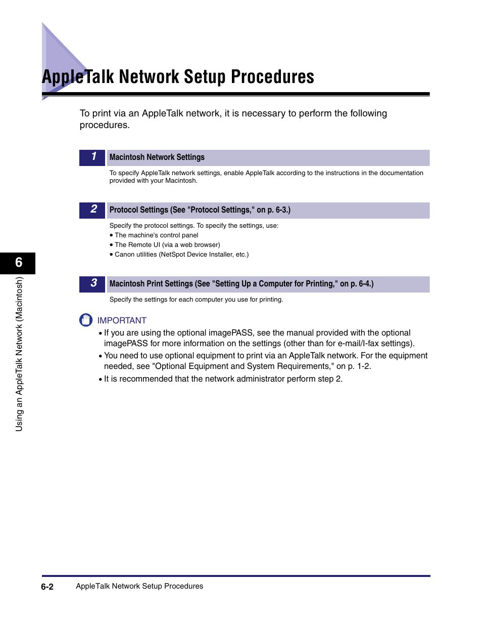 Appletalk network setup procedures, Appletalk network setup procedures -2 | Canon C2550 User Manual | Page 152 / 234