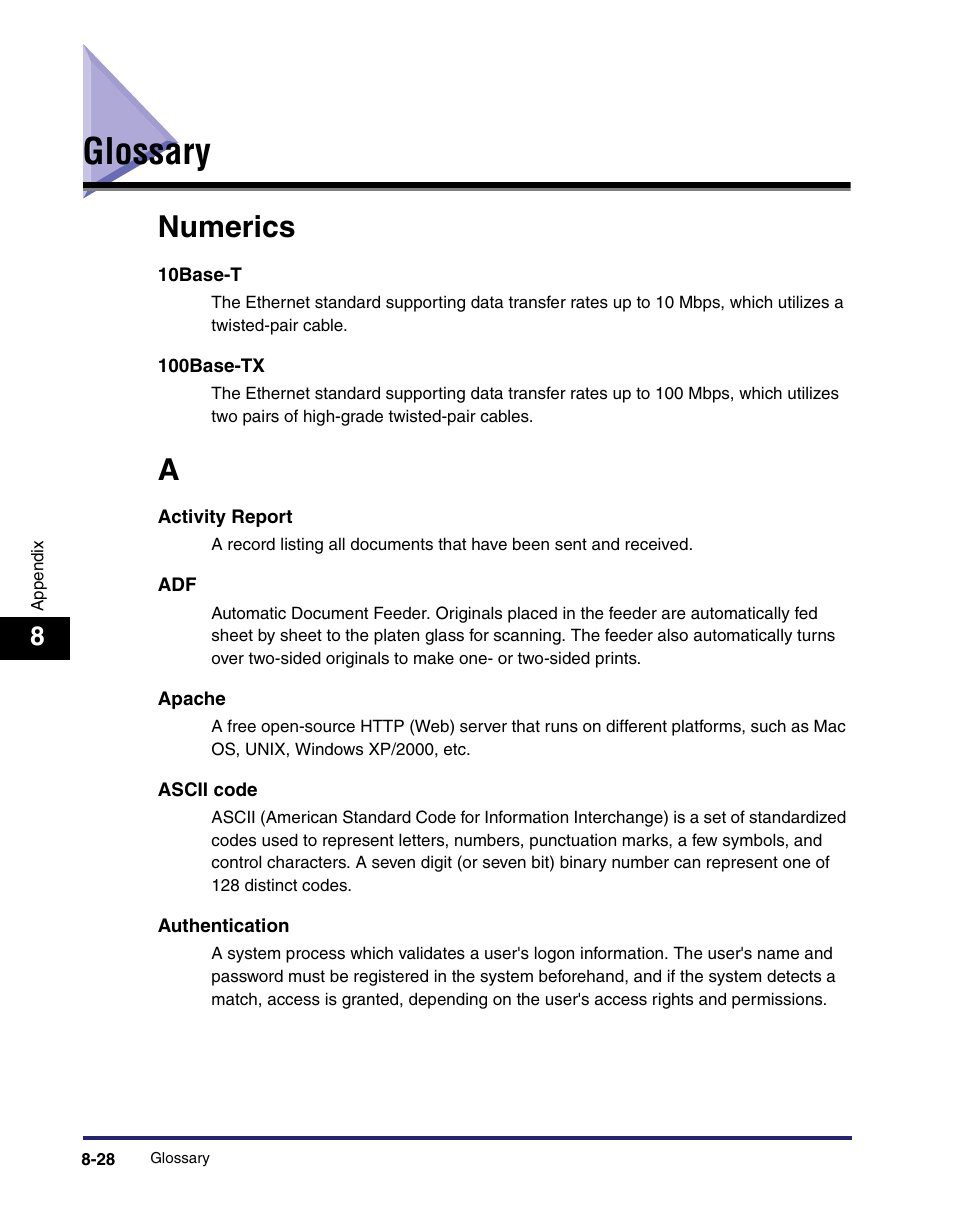 Glossary, Glossary -28, Numerics | Canon C2550 User Manual | Page 200 / 234