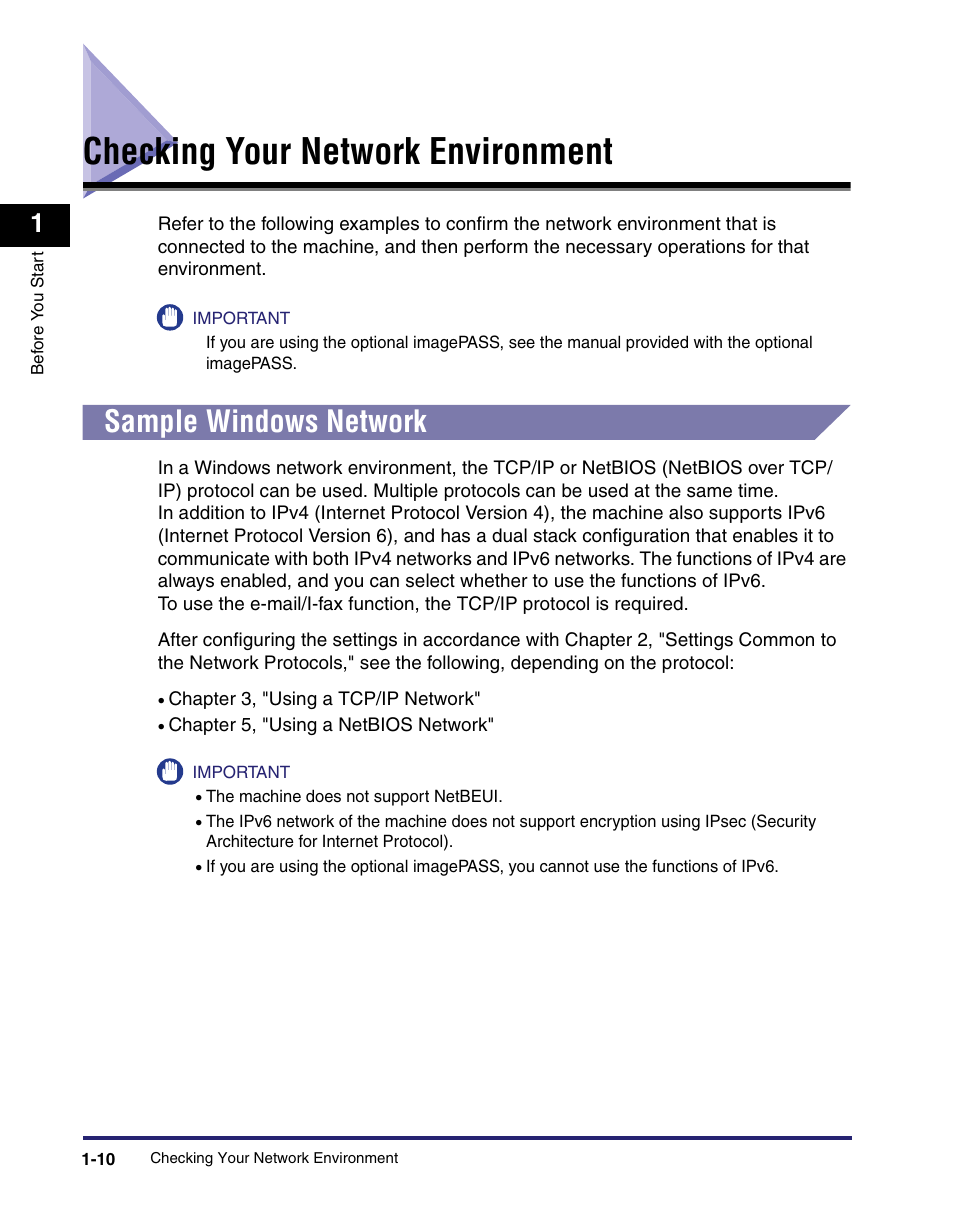 Checking your network environment, Sample windows network, Checking your network environment -10 | Sample windows network -10 | Canon C2550 User Manual | Page 24 / 234