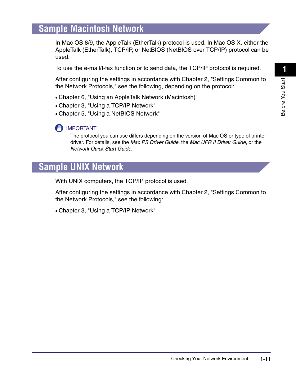 Sample macintosh network, Sample unix network, Sample macintosh network -11 | Sample unix network -11 | Canon C2550 User Manual | Page 25 / 234
