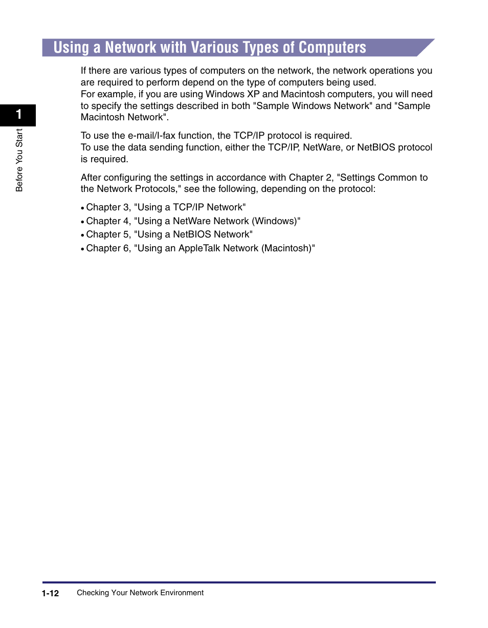 Using a network with various types of computers | Canon C2550 User Manual | Page 26 / 234