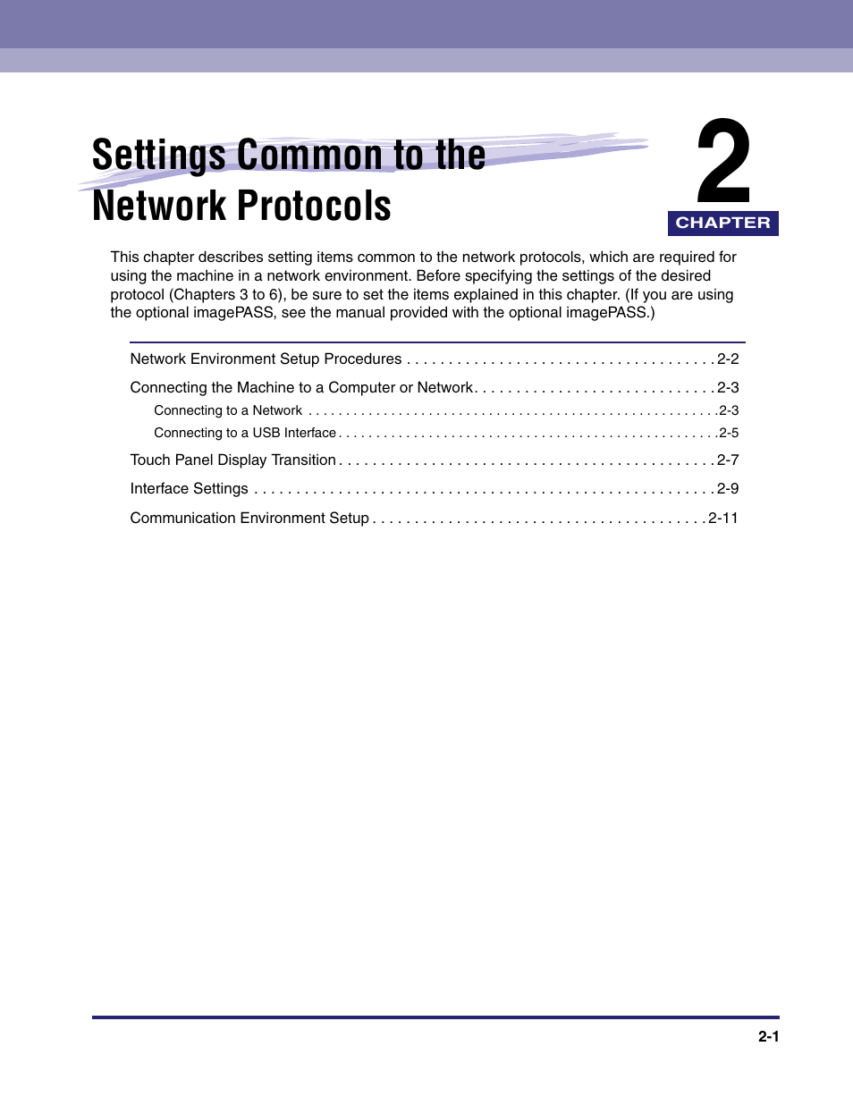 Settings common to the network protocols, Chapter 2 | Canon C2550 User Manual | Page 27 / 234