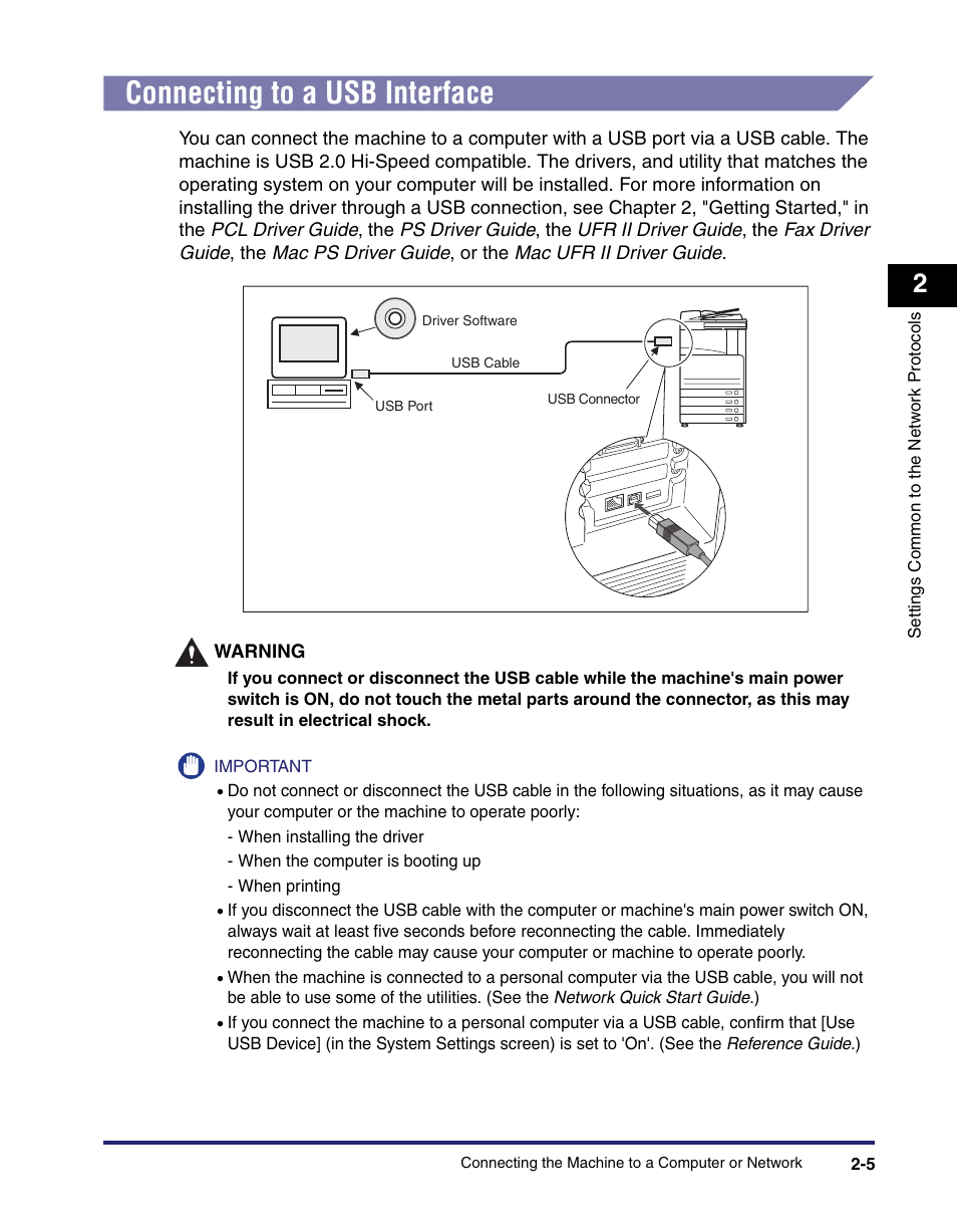 Connecting to a usb interface, Connecting to a usb interface -5 | Canon C2550 User Manual | Page 31 / 234