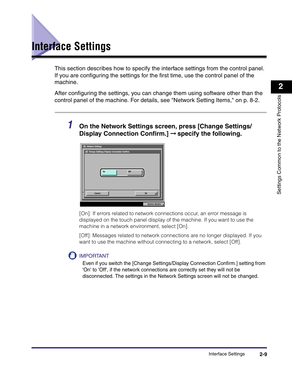 Interface settings, Interface settings -9, Interface settings," o | P. 2-9.) | Canon C2550 User Manual | Page 35 / 234