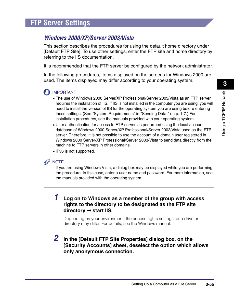 Ftp server settings, Ftp server settings -55, Windows 2000/xp/server 2003/vista -55 | Canon C2550 User Manual | Page 97 / 234