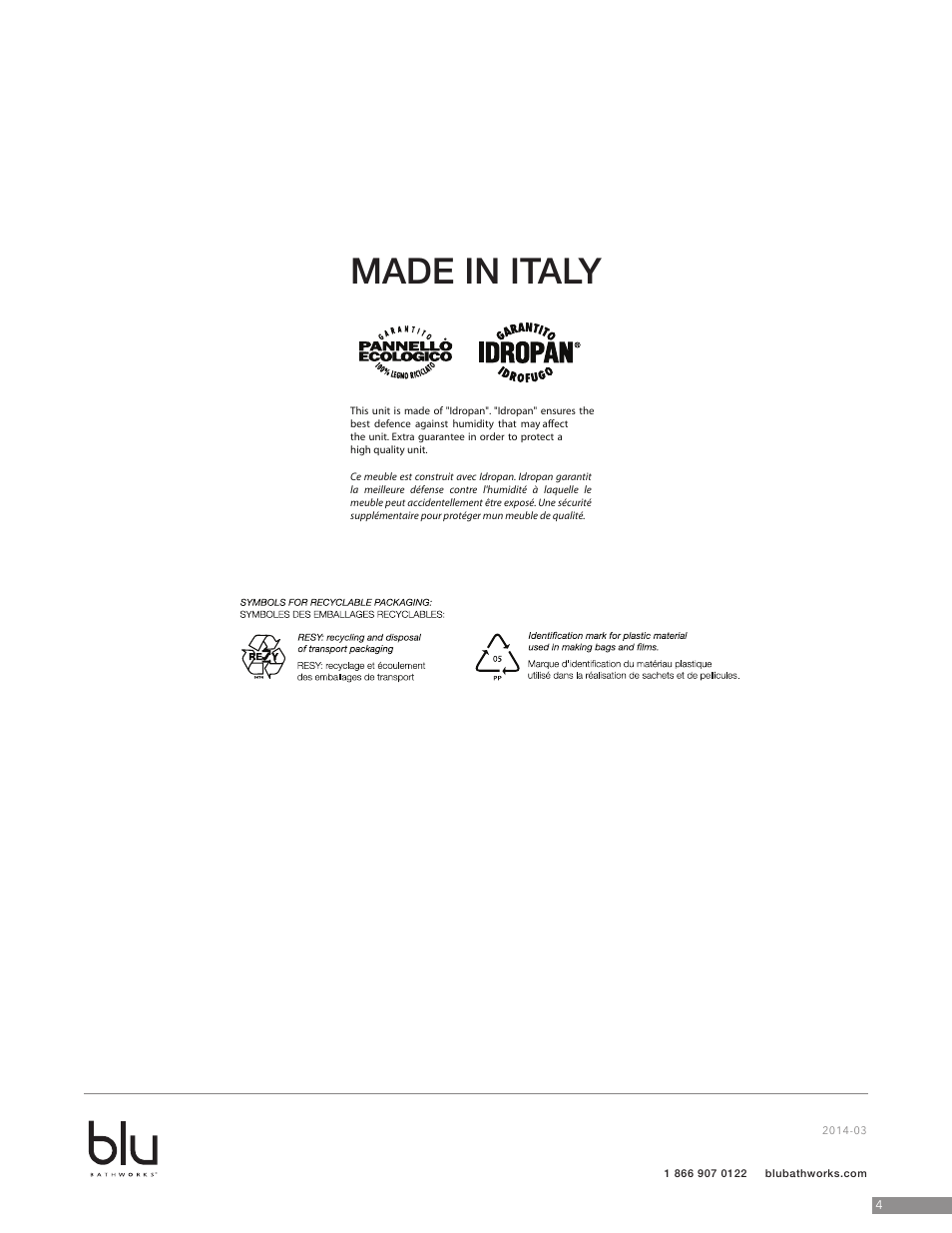 Made in italy | Blu Bathworks BCM4209 User Manual | Page 5 / 6