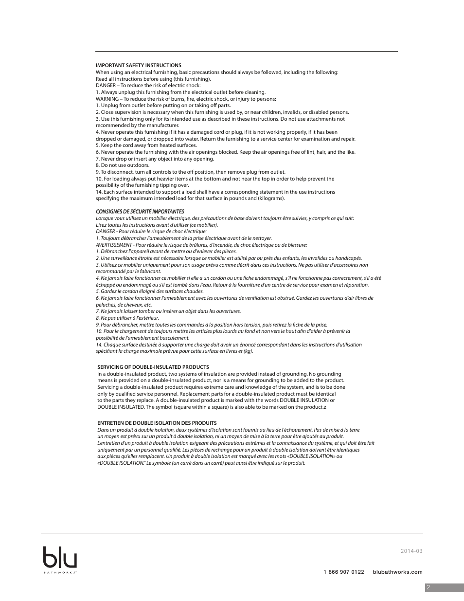 Blu Bathworks BCA961M User Manual | Page 3 / 9
