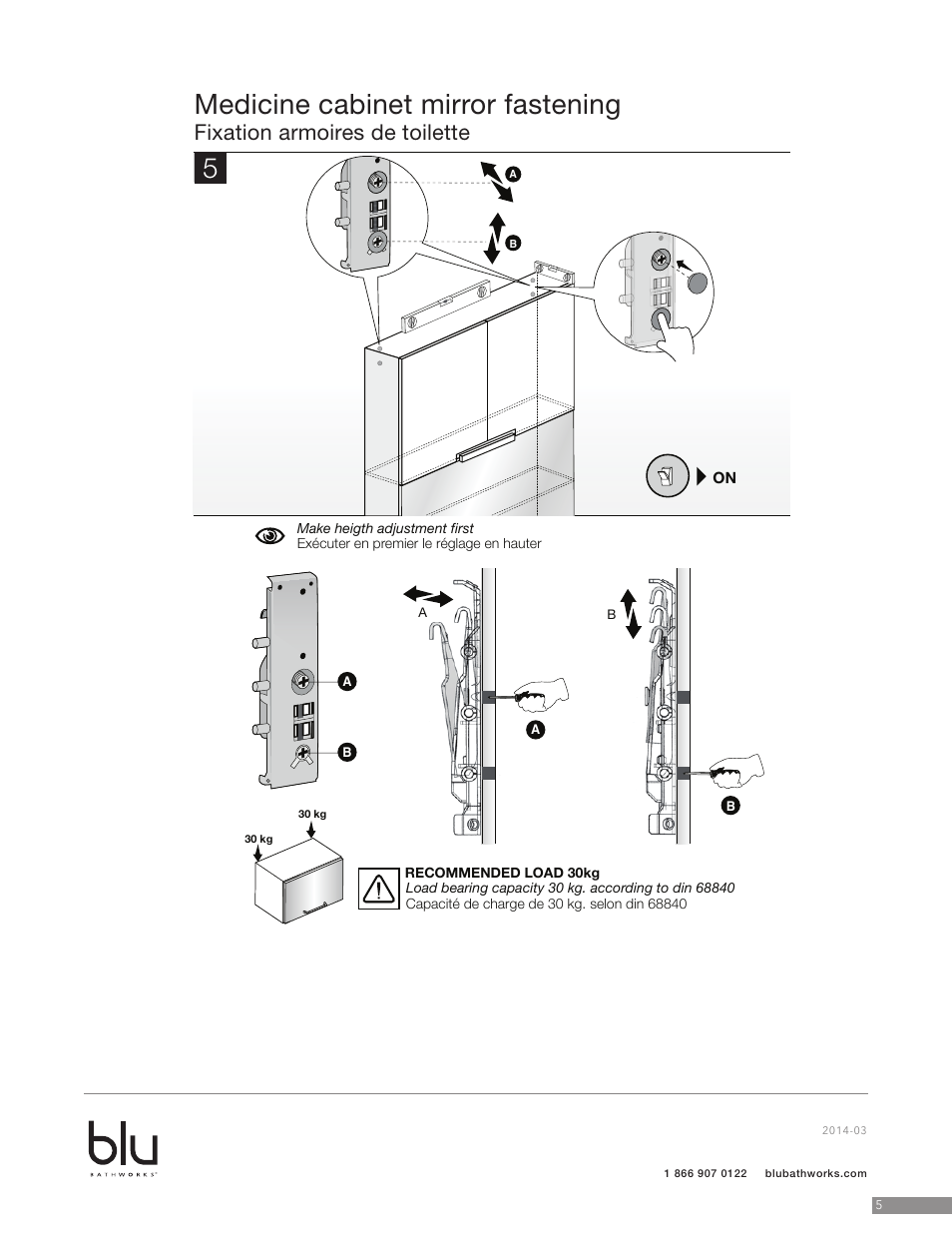 Medicine cabinet mirror fastening, Fixation armoires de toilette | Blu Bathworks BCA961M User Manual | Page 6 / 9