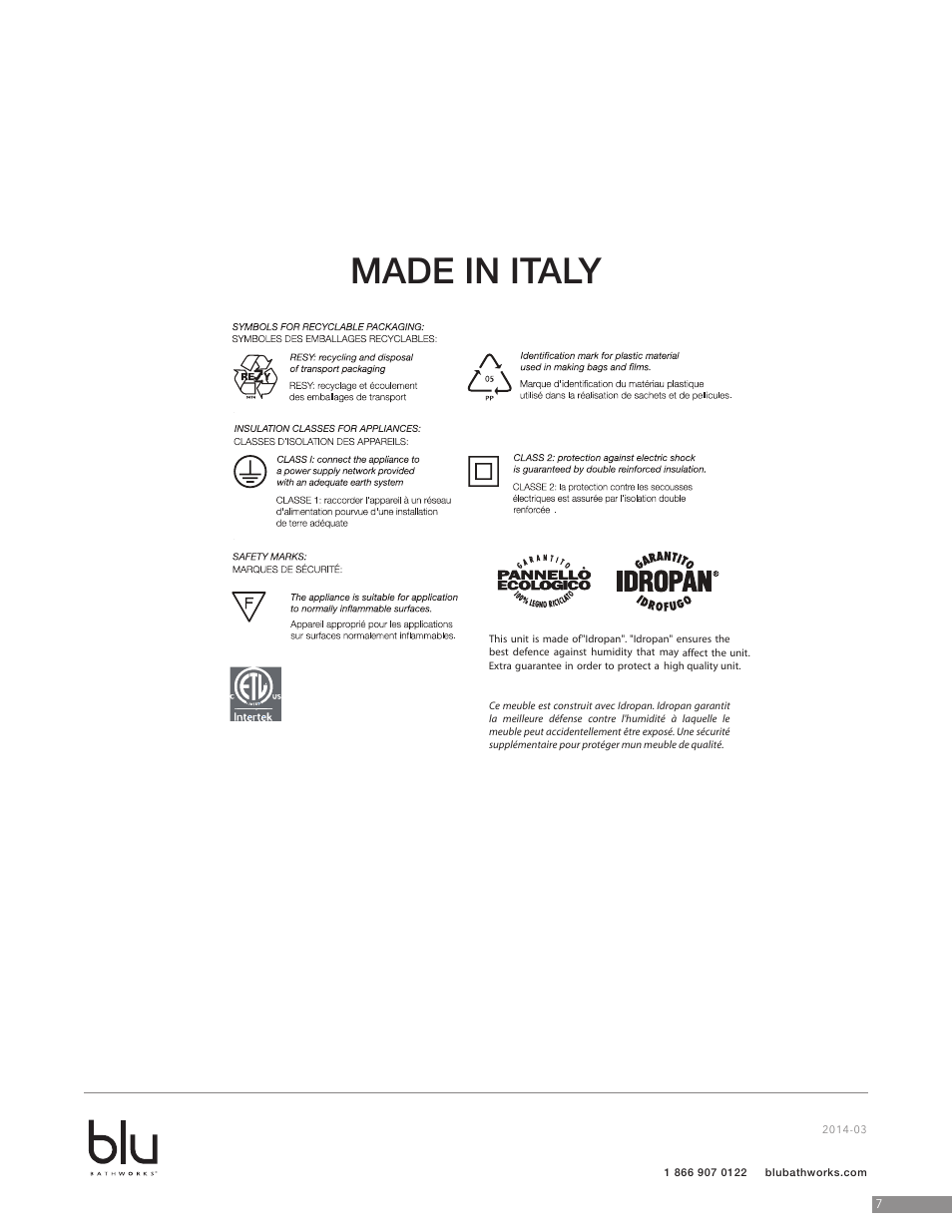 Made in italy | Blu Bathworks BCA961M User Manual | Page 8 / 9
