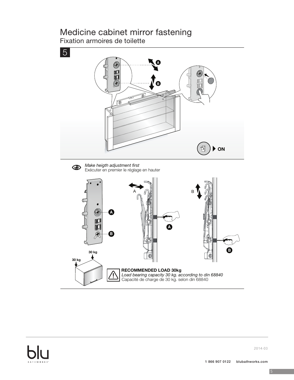 Medicine cabinet mirror fastening, Fixation armoires de toilette | Blu Bathworks BCS90N User Manual | Page 6 / 10