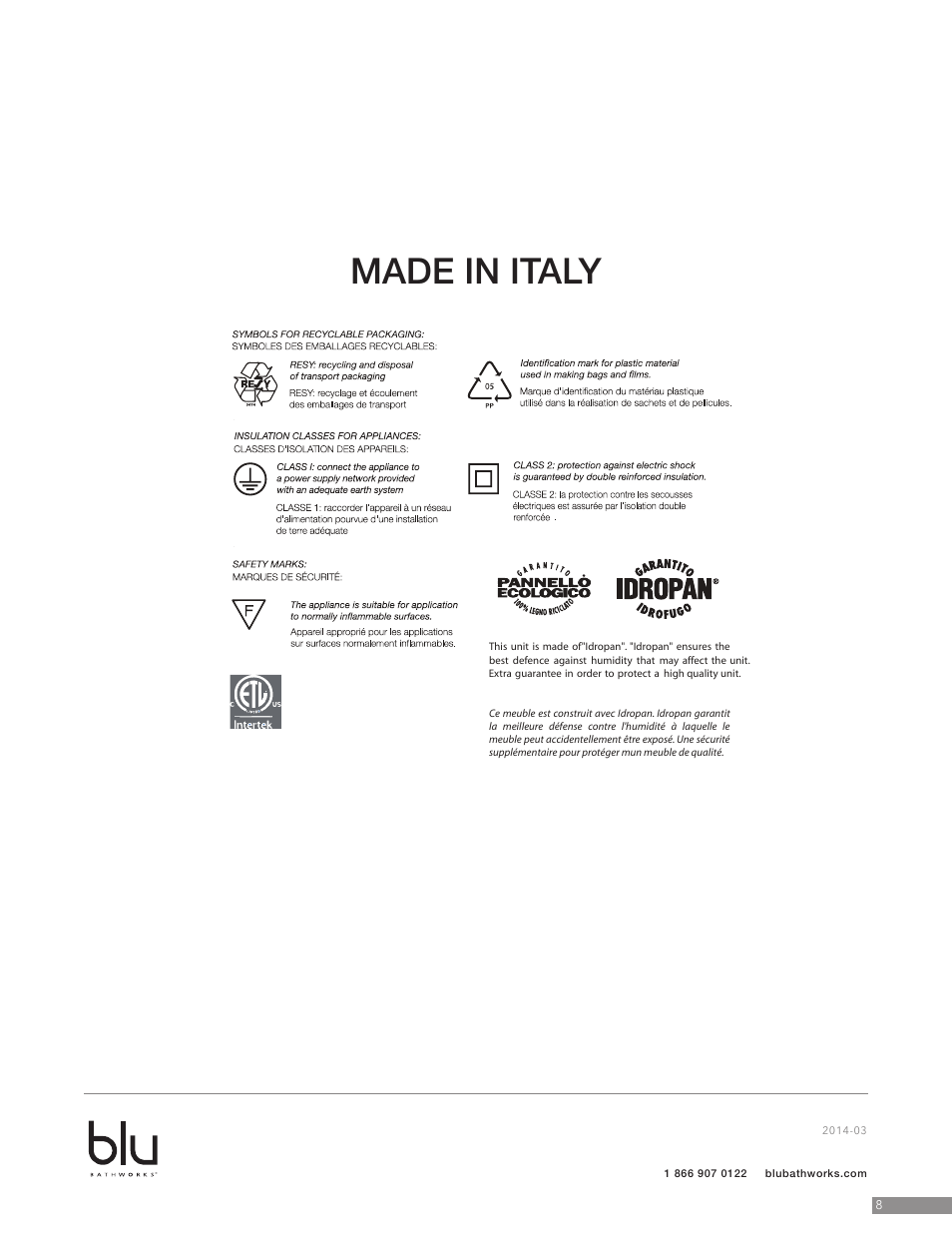 Made in italy | Blu Bathworks BCS18N User Manual | Page 9 / 10