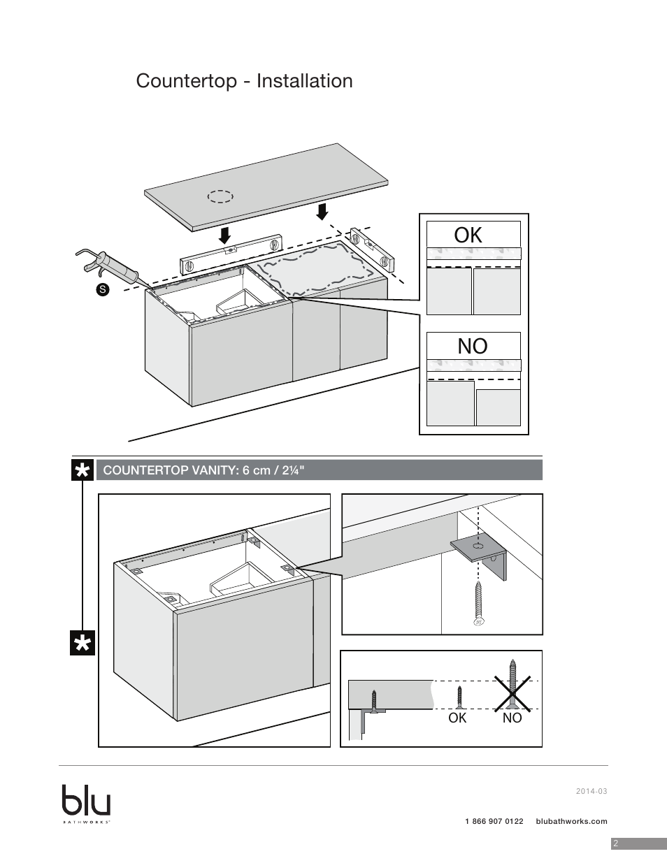No ok, Countertop - installation | Blu Bathworks BCT060 User Manual | Page 3 / 6