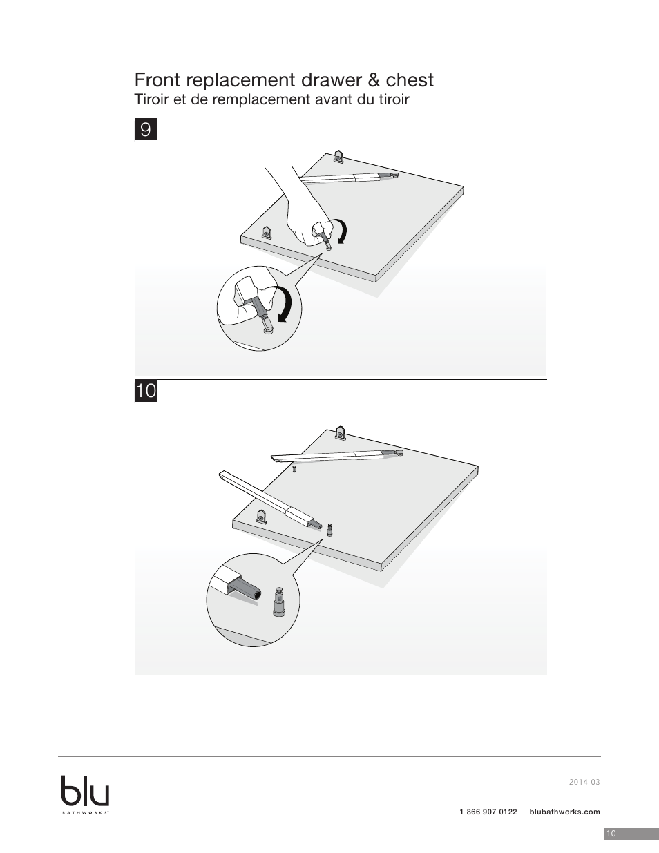 Front replacement drawer & chest, Tiroir et de remplacement avant du tiroir | Blu Bathworks BCZ615C User Manual | Page 11 / 13