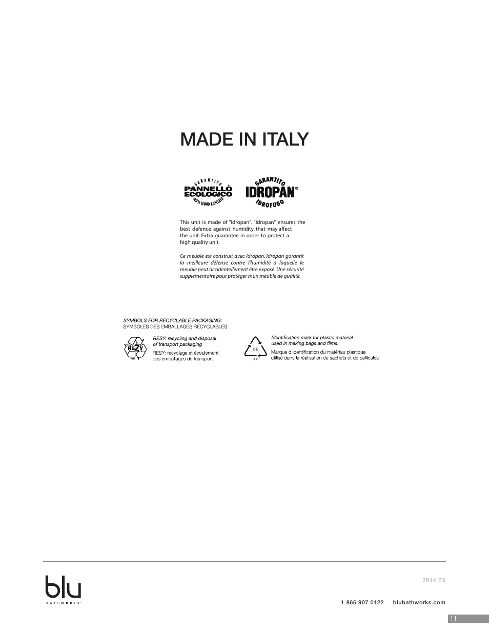 Made in italy | Blu Bathworks BCZ615C User Manual | Page 12 / 13