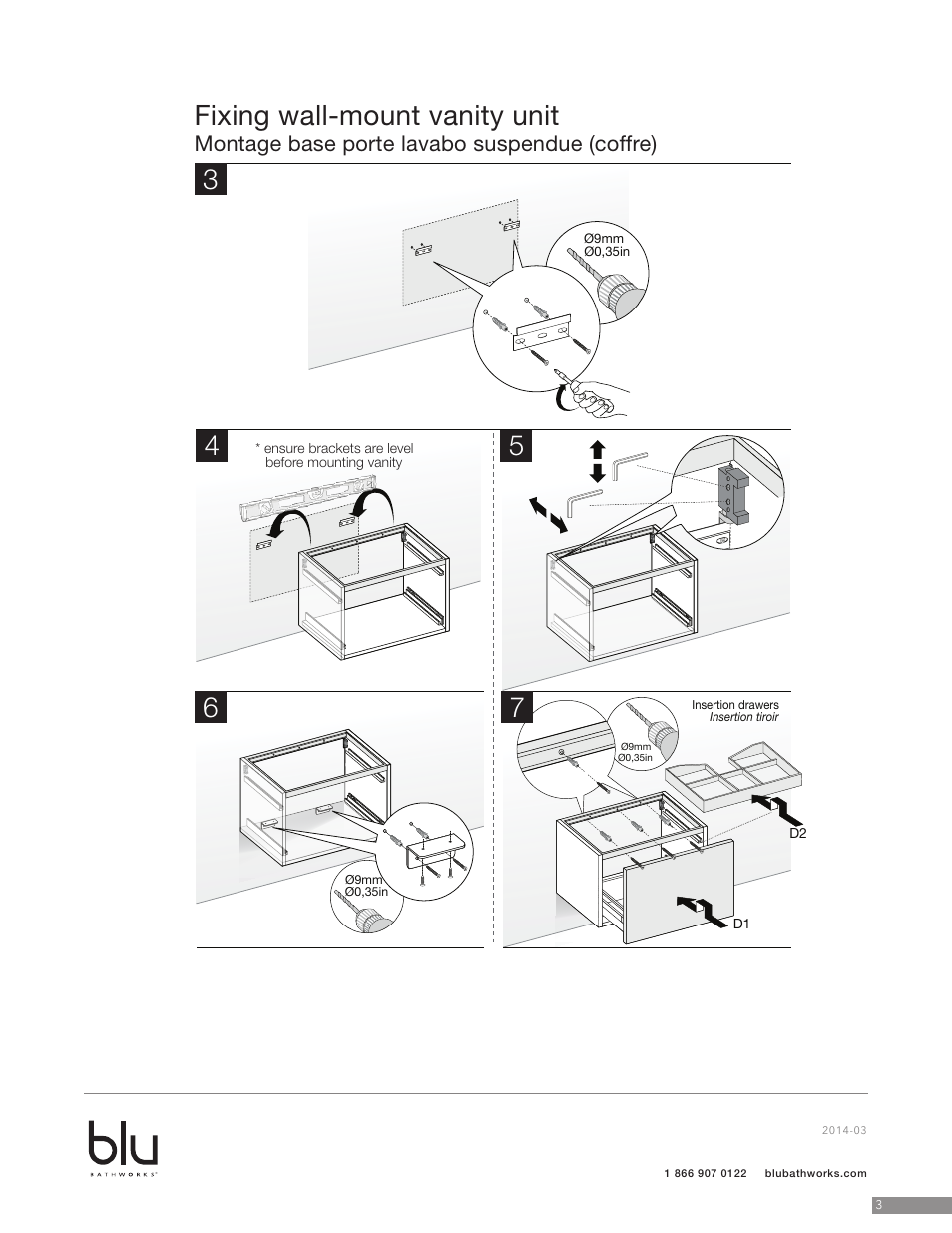 Fixing wall-mount vanity unit, Montage base porte lavabo suspendue (coffre) | Blu Bathworks BCZ615C User Manual | Page 4 / 13
