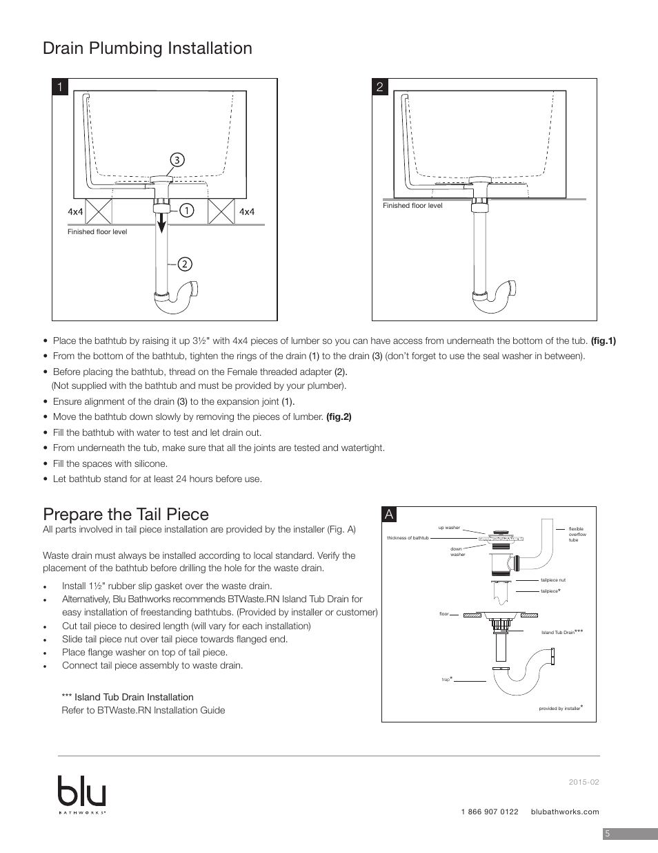 Drain plumbing installation, Prepare the tail piece | Blu Bathworks BT8001 User Manual | Page 6 / 10