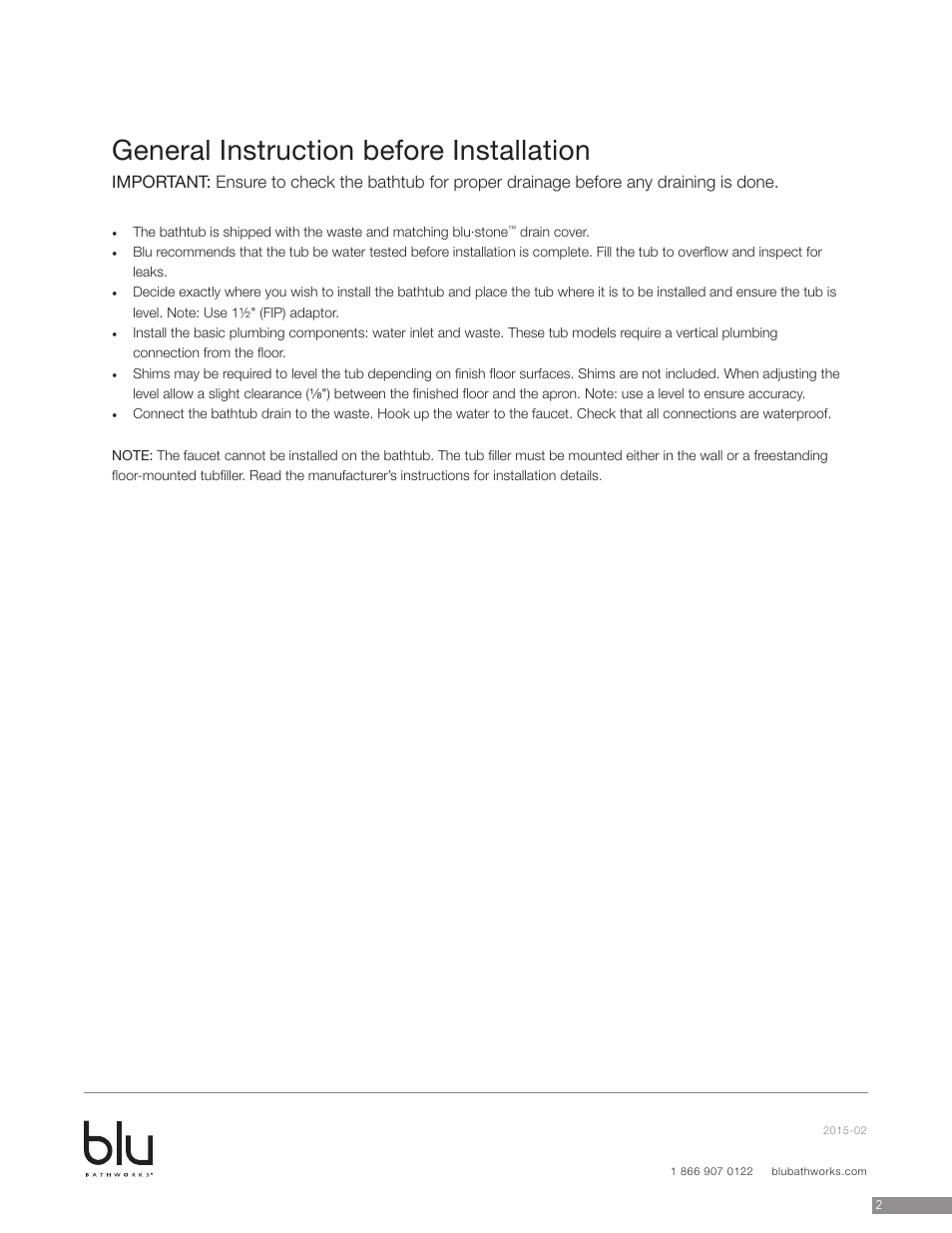 General instruction before installation | Blu Bathworks BT0102 User Manual | Page 3 / 8