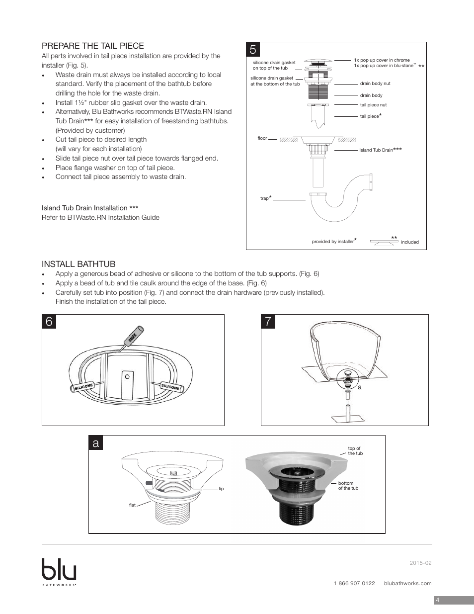 Install bathtub, Prepare the tail piece | Blu Bathworks BT0102 User Manual | Page 5 / 8