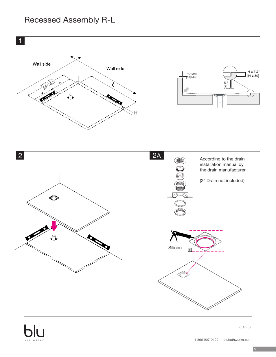Recessed assembly r-l | Blu Bathworks SB8080 User Manual | Page 7 / 10