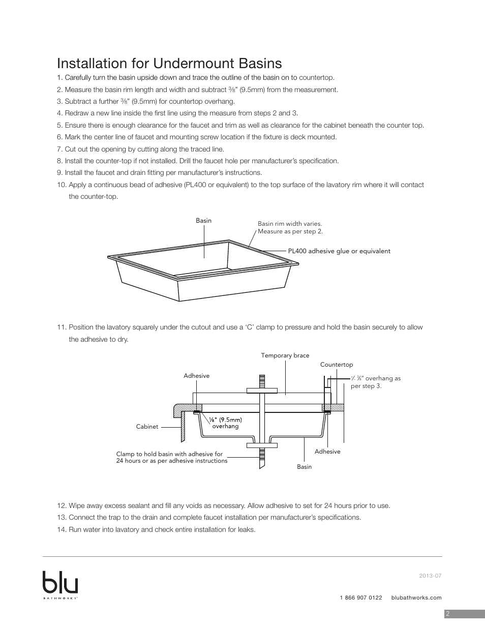 Installation for undermount basins | Blu Bathworks SA2018 User Manual | Page 3 / 4
