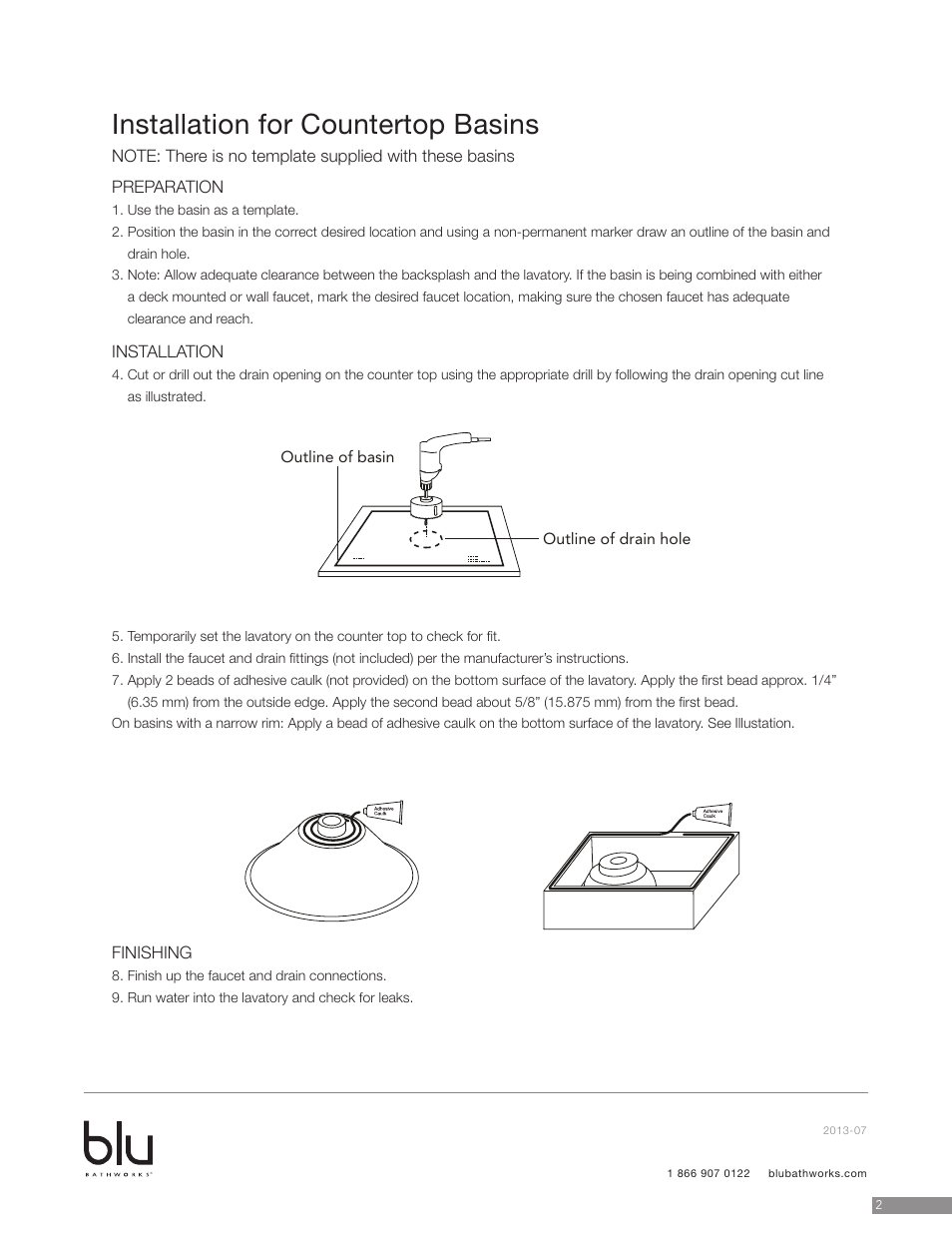Installation for countertop basins | Blu Bathworks SA1003V User Manual | Page 3 / 4
