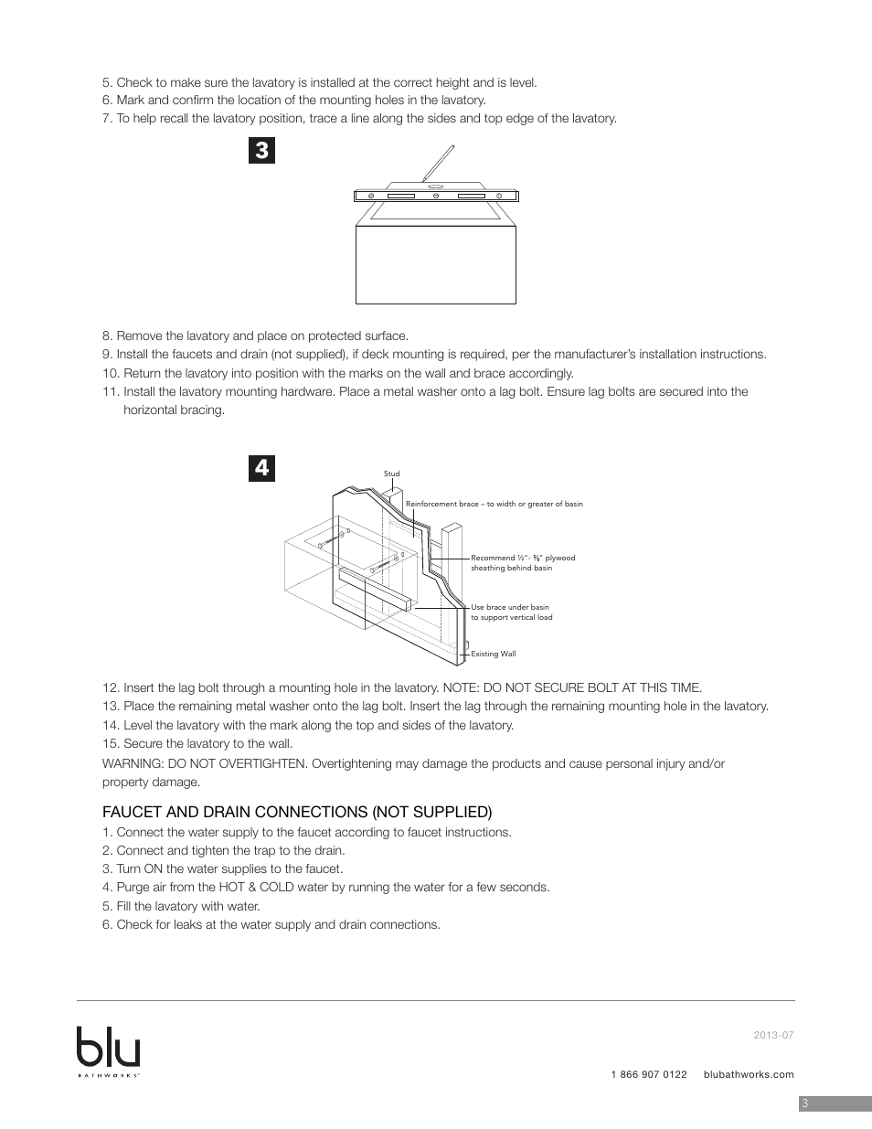 Faucet and drain connections (not supplied) | Blu Bathworks SA3006 User Manual | Page 4 / 5