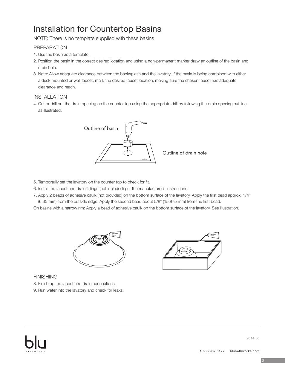 Installation for countertop basins | Blu Bathworks SA0102 User Manual | Page 3 / 6