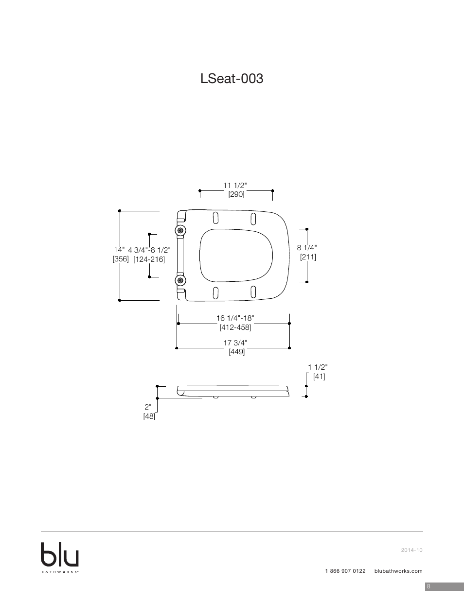 Lseat - 003, Lseat-003 | Blu Bathworks LSeat-001 User Manual | Page 9 / 12