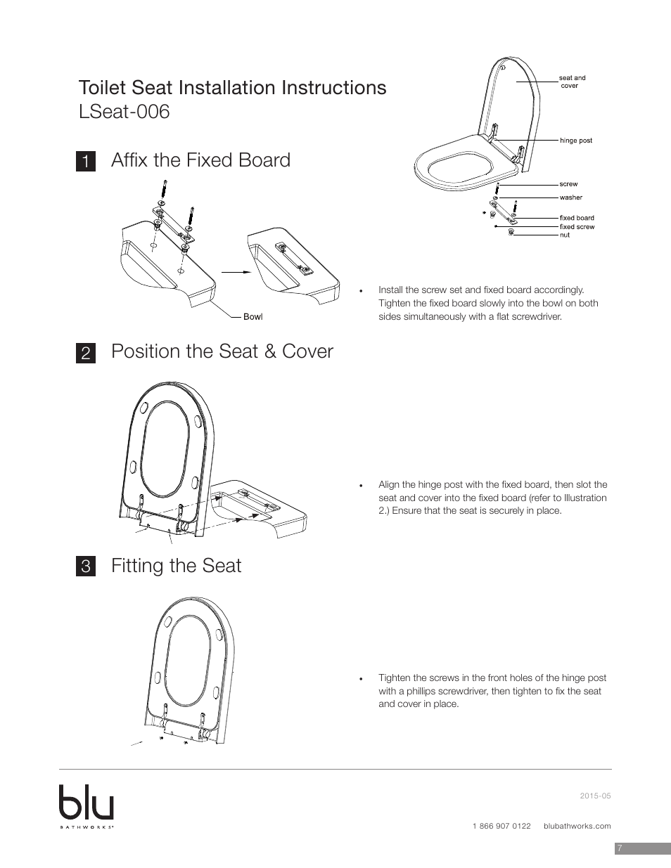 Toilet seat installation instructions lseat-006 | Blu Bathworks LW6010 User Manual | Page 8 / 11