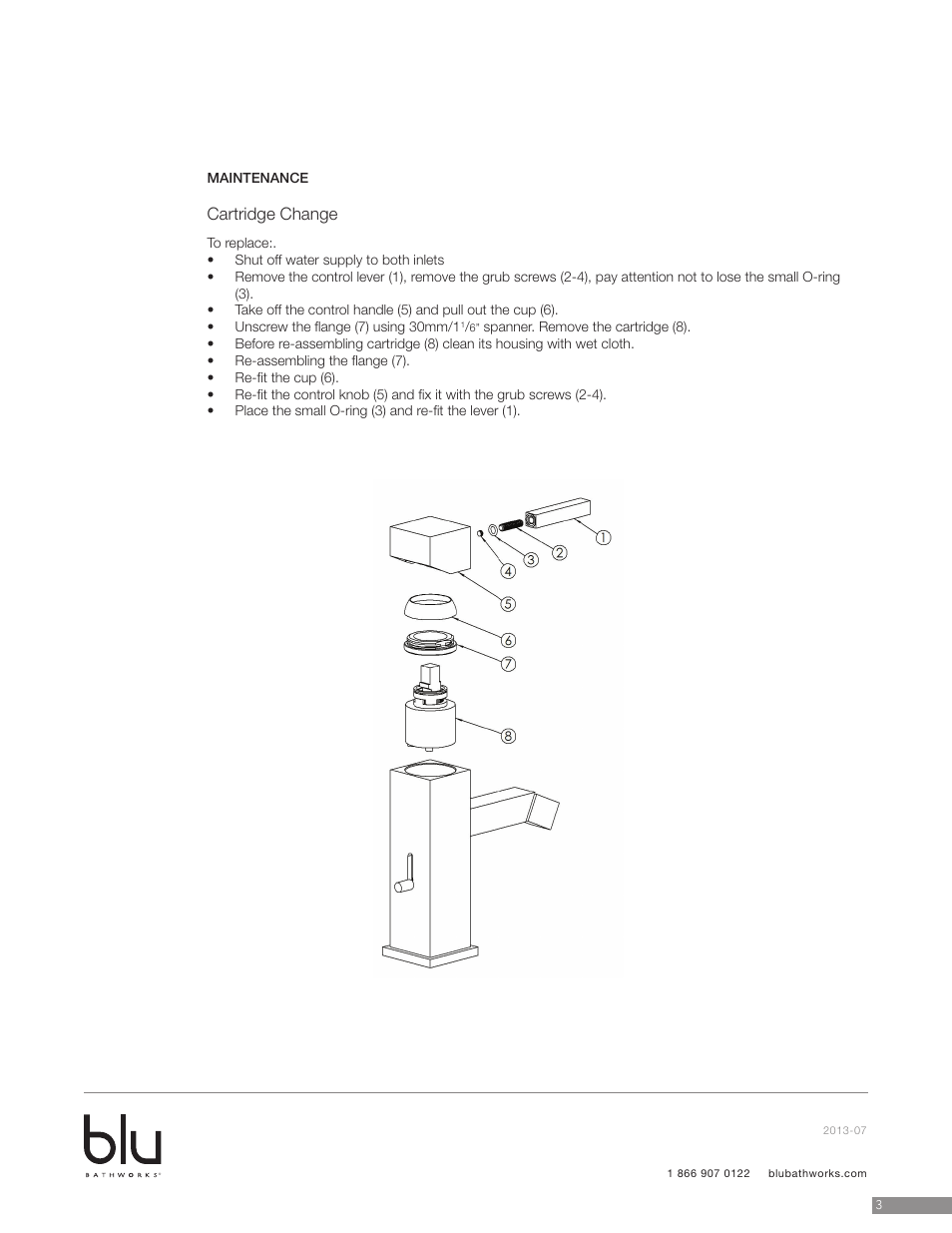 Cartridge change | Blu Bathworks TSU611 User Manual | Page 4 / 7