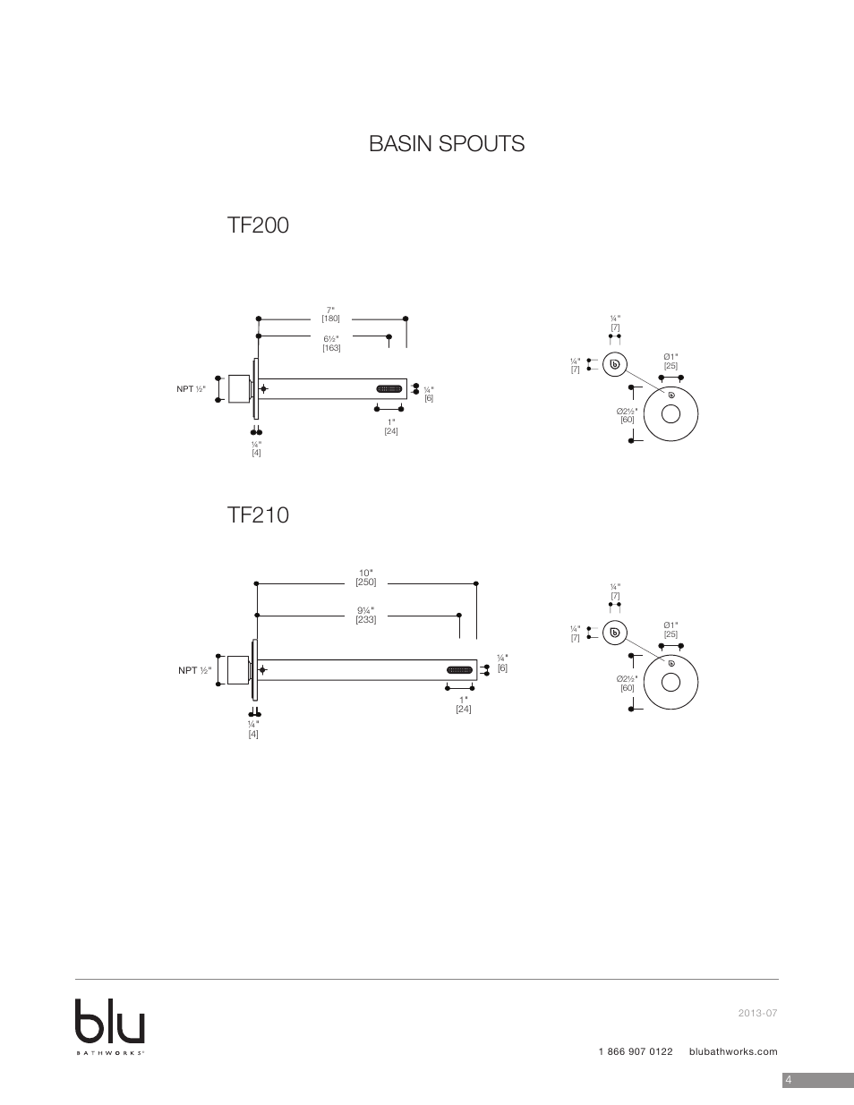 Basin spouts | Blu Bathworks TF510 User Manual | Page 5 / 9