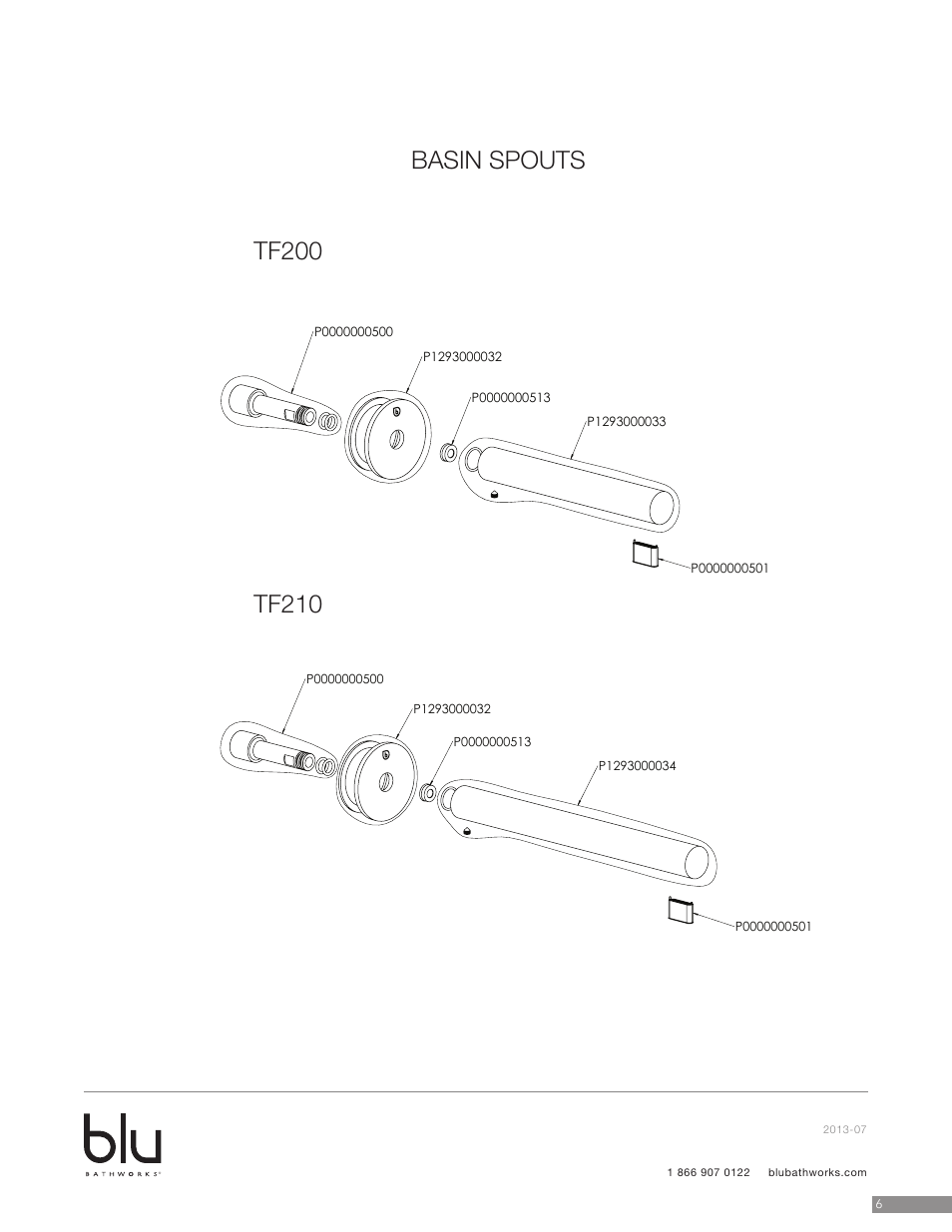 Basin spouts | Blu Bathworks TF510 User Manual | Page 7 / 9