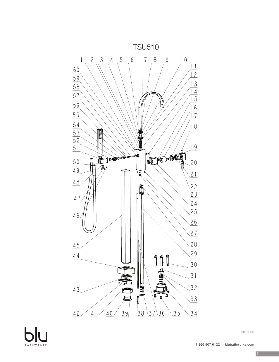 Tsu510 trim exploded diagram, Tsu510 | Blu Bathworks TSP510 User Manual | Page 9 / 10