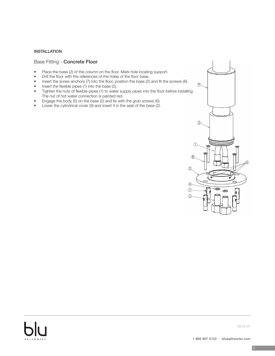 Base fitting - concrete floor | Blu Bathworks TSP511 User Manual | Page 3 / 11