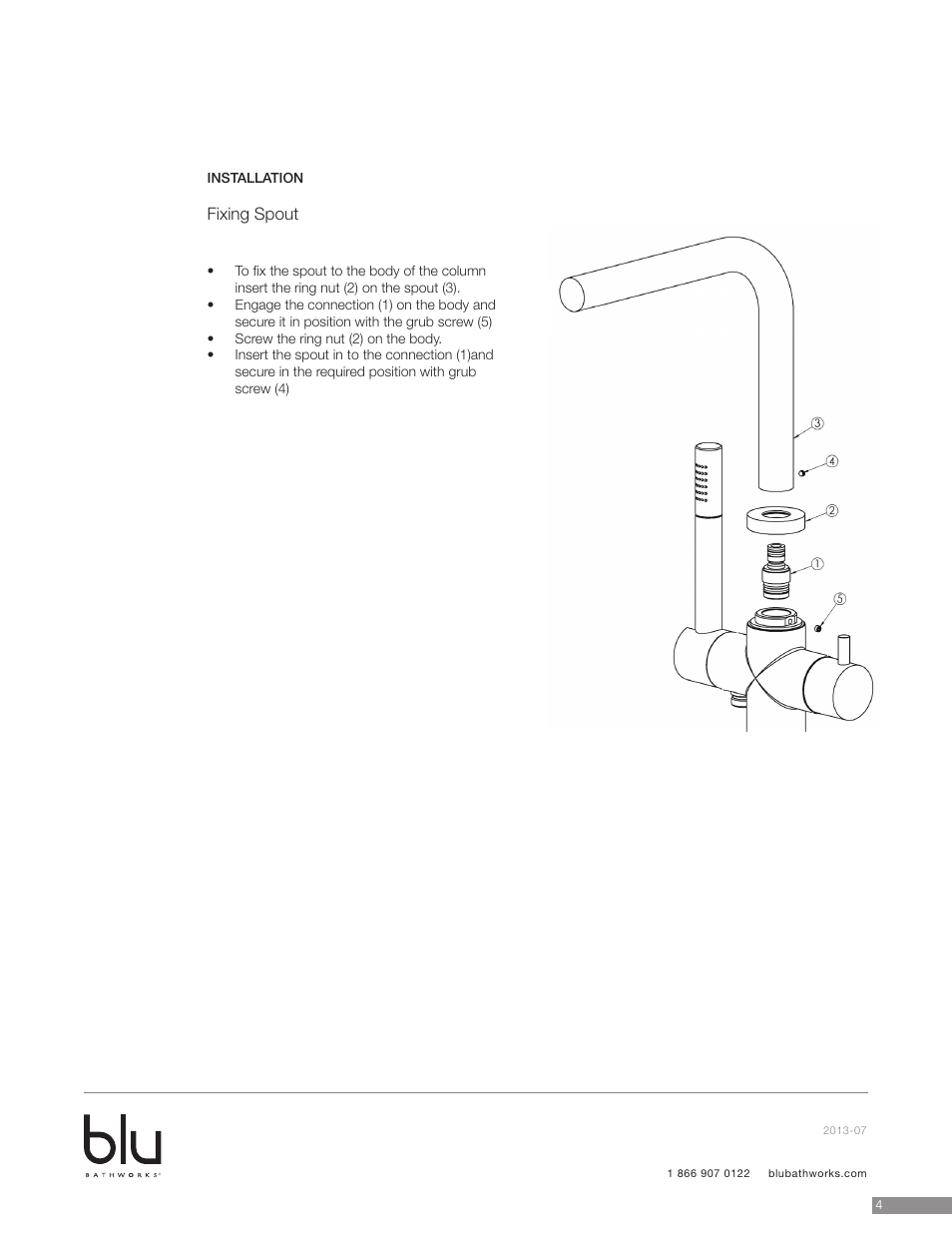 Fixing spout | Blu Bathworks TSP511 User Manual | Page 5 / 11