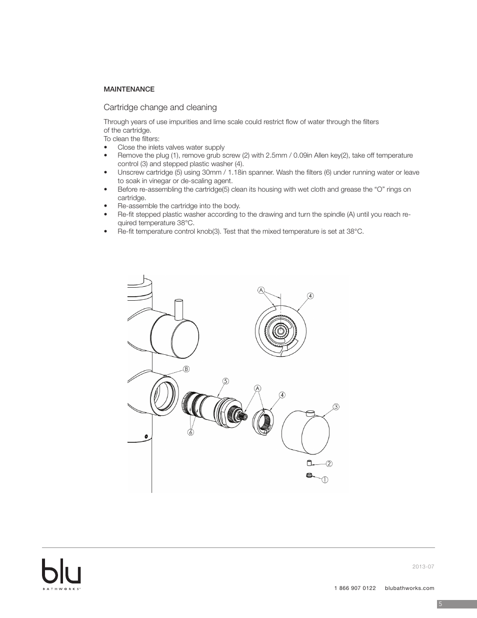 Cartridge change and cleaning | Blu Bathworks TSP511 User Manual | Page 6 / 11