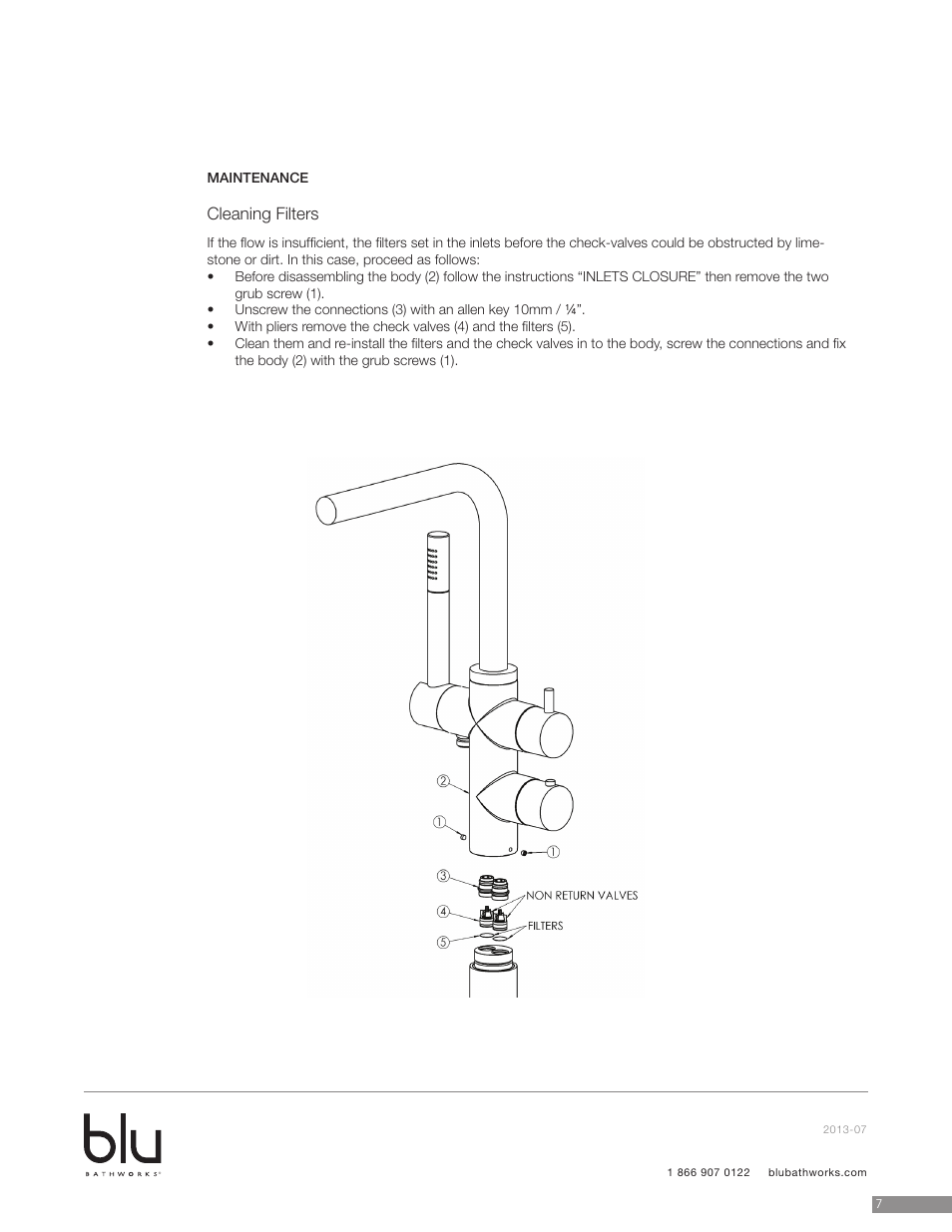 Cleaning filters | Blu Bathworks TSP511 User Manual | Page 8 / 11