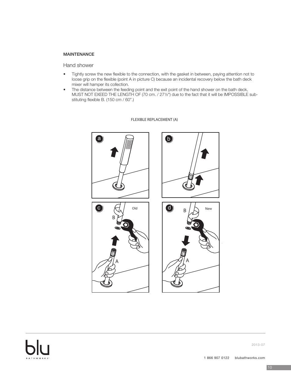 Installation, Maintenance, Hand shower | Ab c d | Blu Bathworks TSP421 User Manual | Page 11 / 15