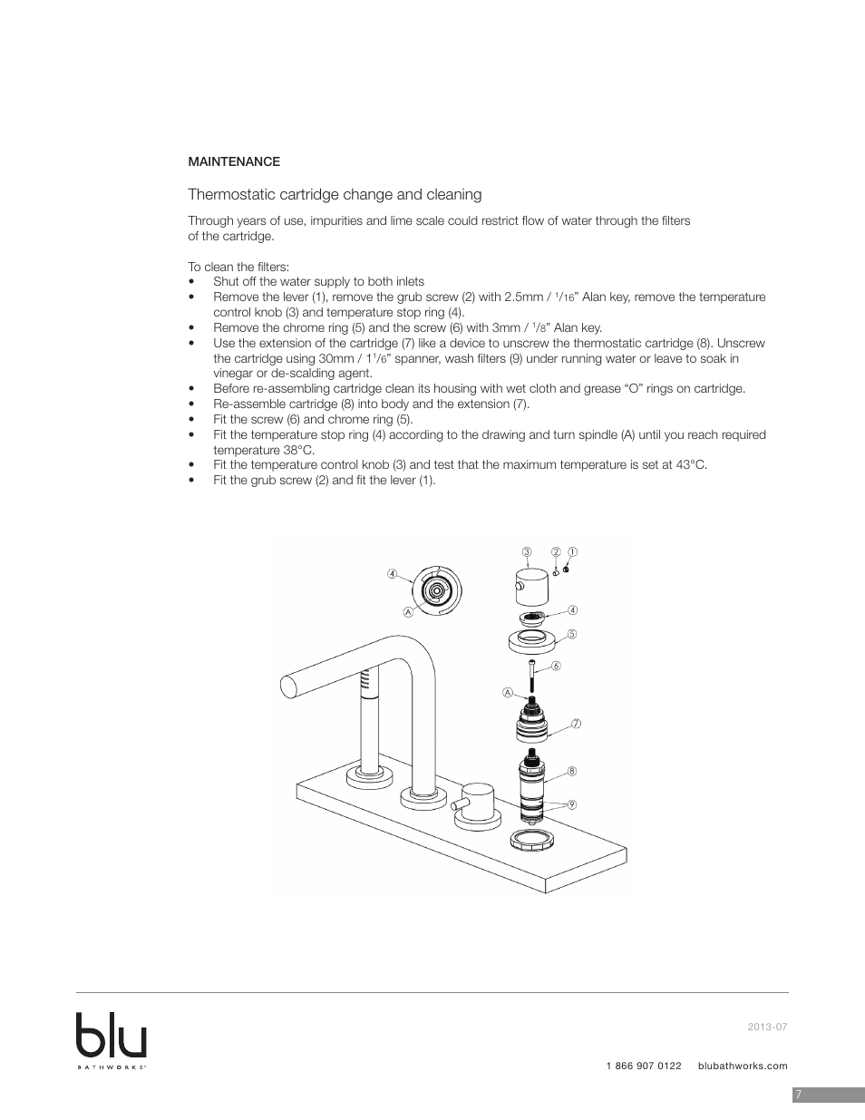 Thermostatic cartridge change and cleaning | Blu Bathworks TSP421 User Manual | Page 8 / 15