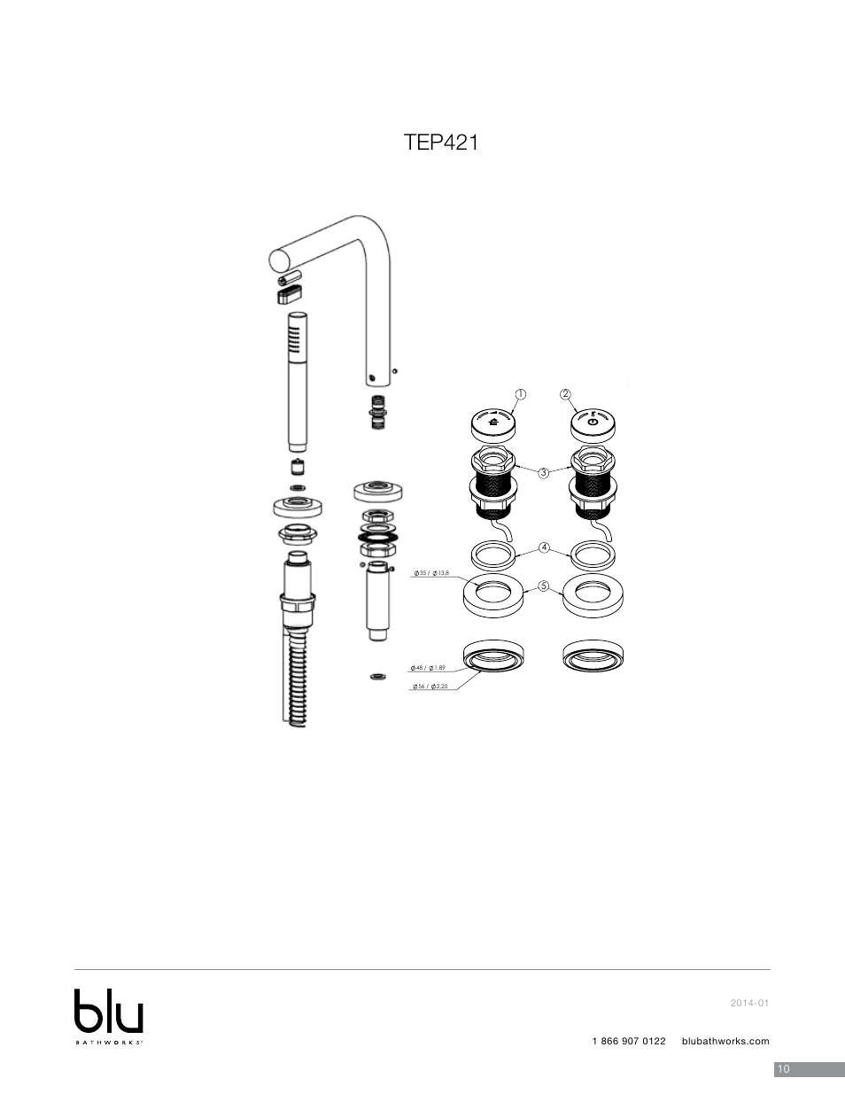 Tep421, Flow restrictor 2,0 gpm and check valve, A 2 : 3 | B 1 : 1 | Blu Bathworks TEP421 User Manual | Page 11 / 20