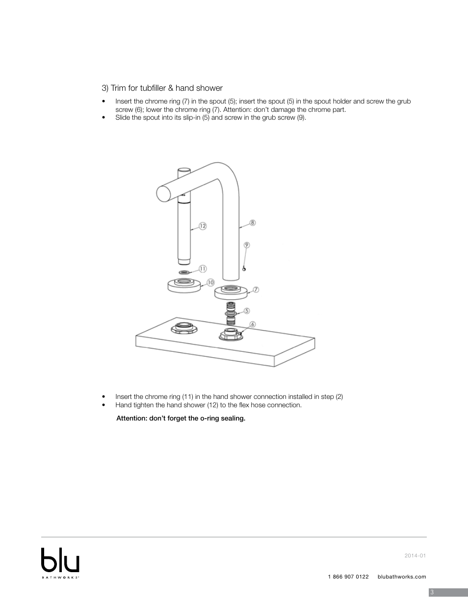 3) trim for tubfiller & hand shower | Blu Bathworks TEP421 User Manual | Page 4 / 20