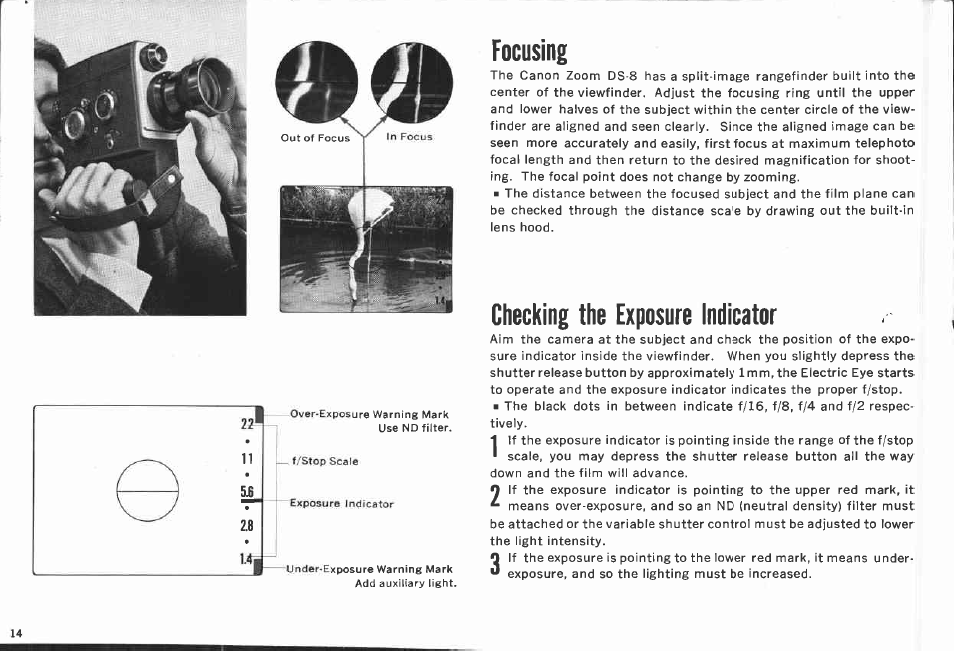 Checking the power level of the batteries, Adjusting eyepiece | Canon DS-8 User Manual | Page 14 / 56