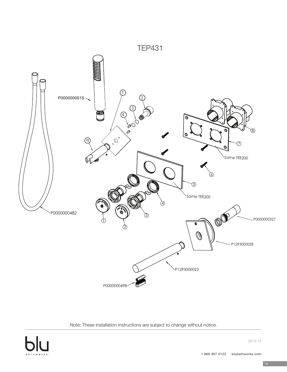 Tep431 | Blu Bathworks TEP431 User Manual | Page 17 / 19