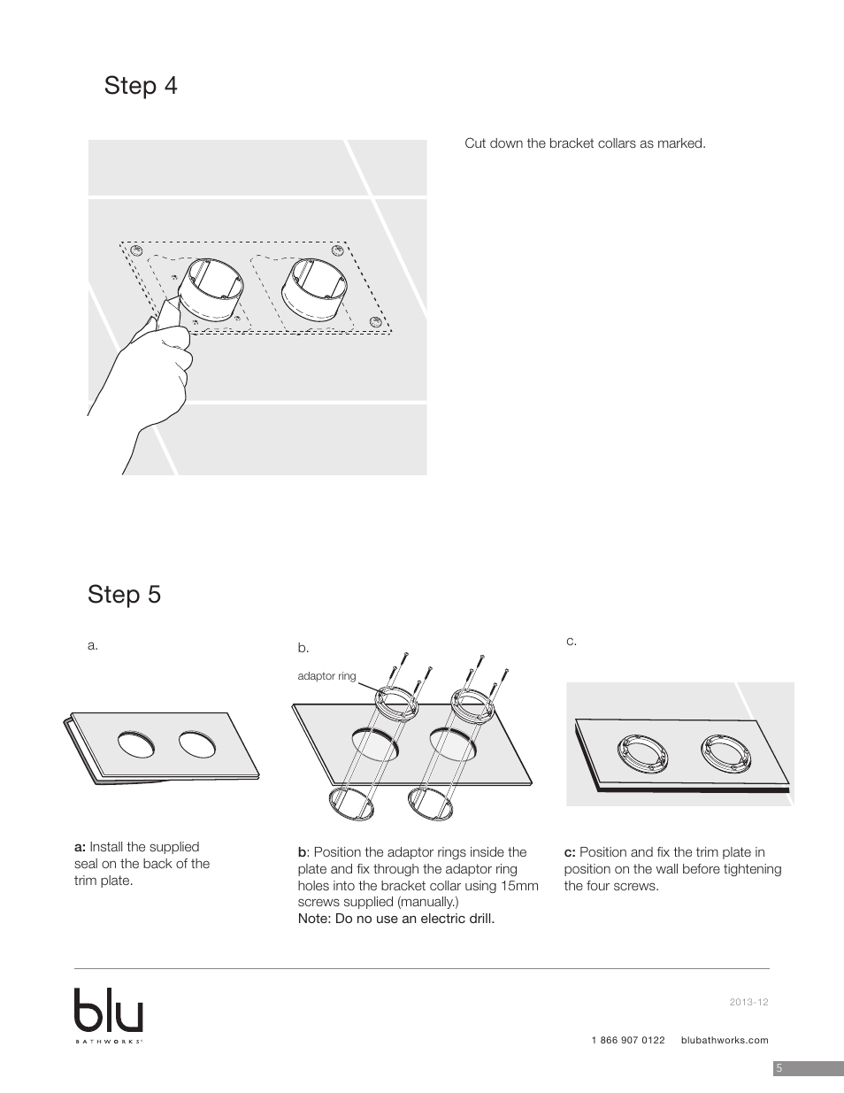 Step 4, Step 5 | Blu Bathworks TEP431 User Manual | Page 6 / 19