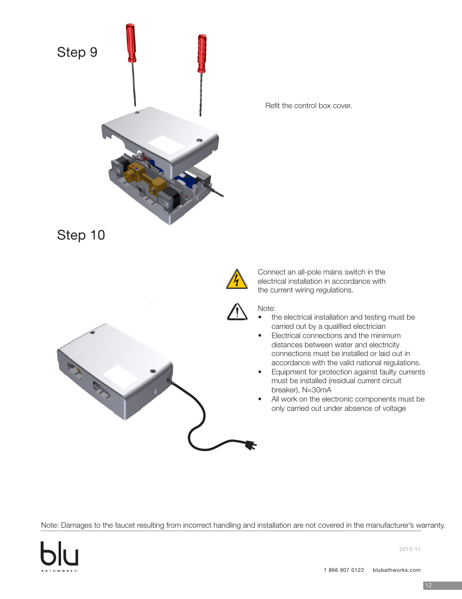 Step 9 step 10 | Blu Bathworks TEU131 User Manual | Page 12 / 17