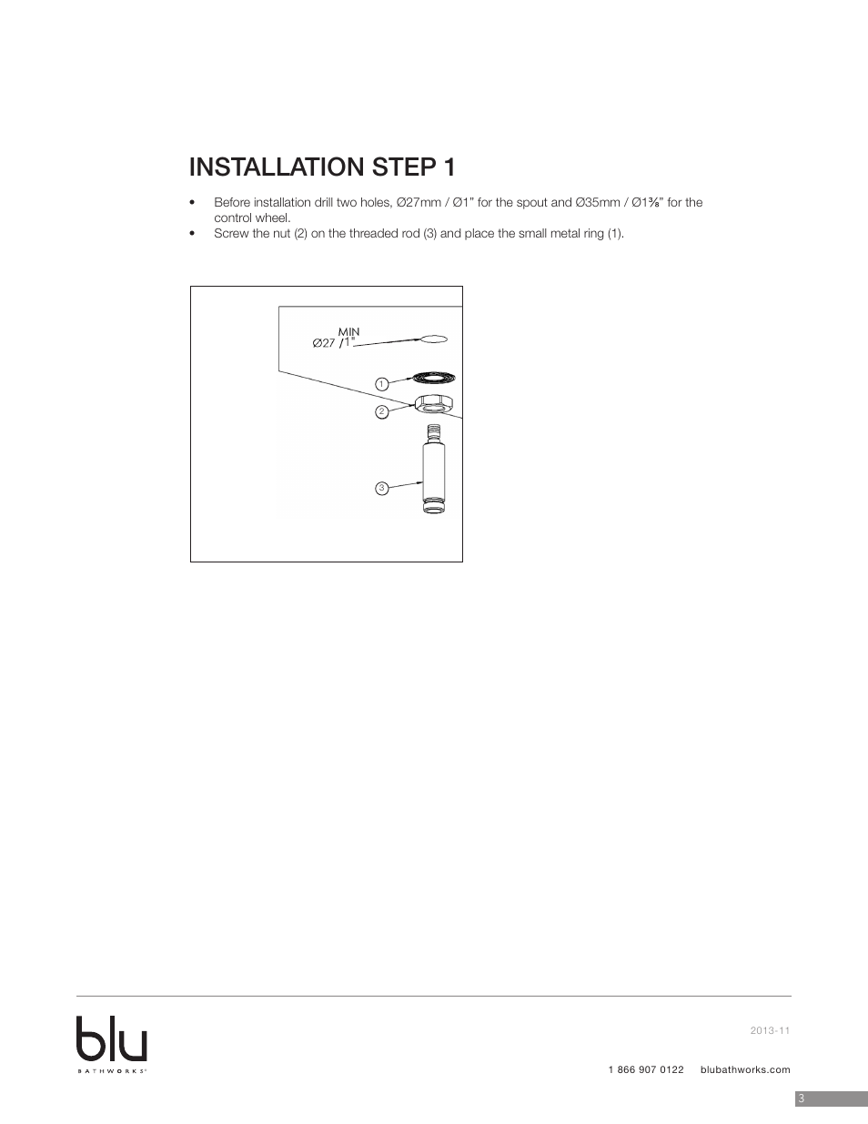 Installation step 1 | Blu Bathworks TEU131 User Manual | Page 3 / 17
